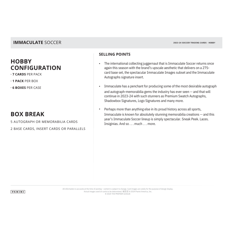 2024 Panini Immaculate Soccer Hobby 6 Box Case