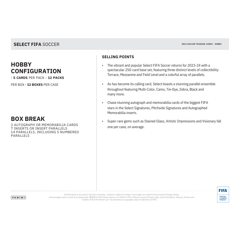 2023/24 Panini Select FIFA Soccer Hobby 12 Box Case